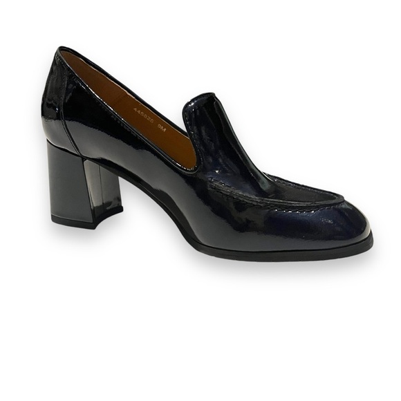 AQUATALIA Michelle Loafer Block Heels Black Patent Leather Pump Women's Size 9